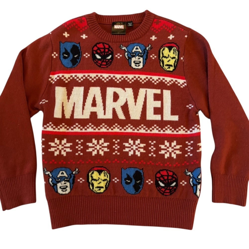 Marvel Avengers Ugly Christmas Sweater Pullover Red Holiday Knit Boys XS